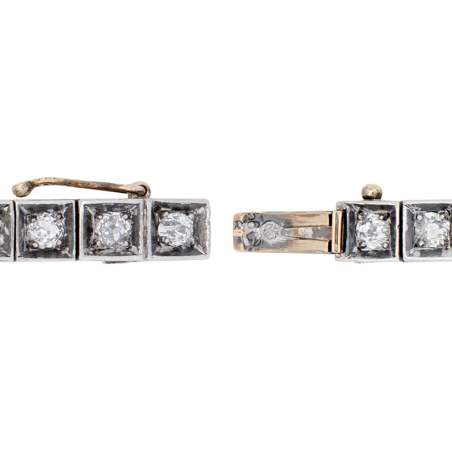 Victorian Russian Gold/Sterling Silver Diamond Line Bracelet - Image 5