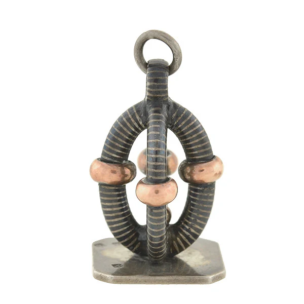 Victorian Silver & 9kt Rose Gold Niello Fob Pendant - Image 2