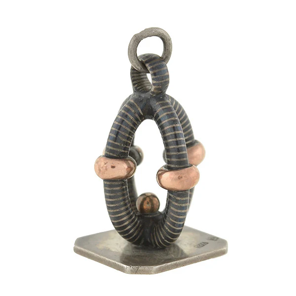 Victorian Silver & 9kt Rose Gold Niello Fob Pendant - Image 3