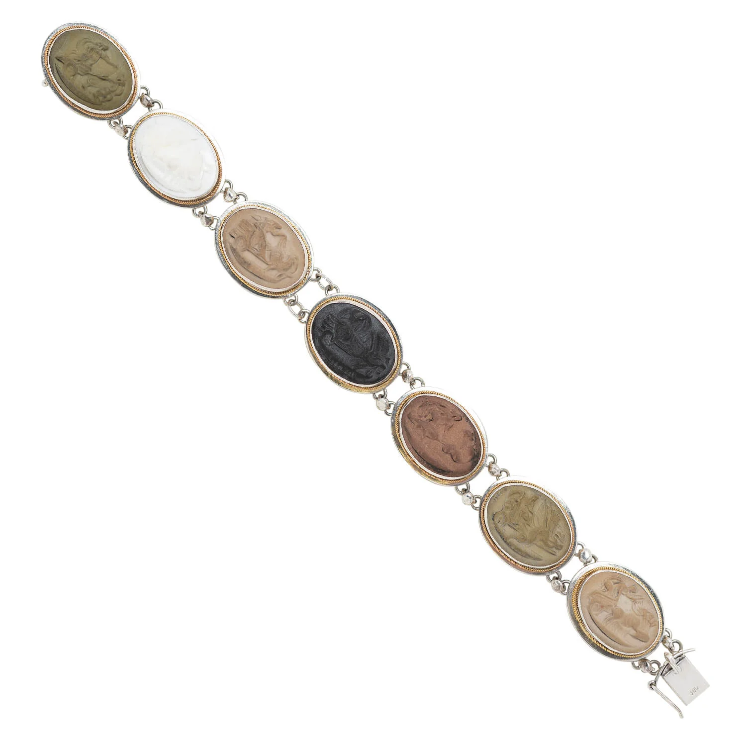 Victorian Silver and Carved Lava Cameo Bracelet - Image 2
