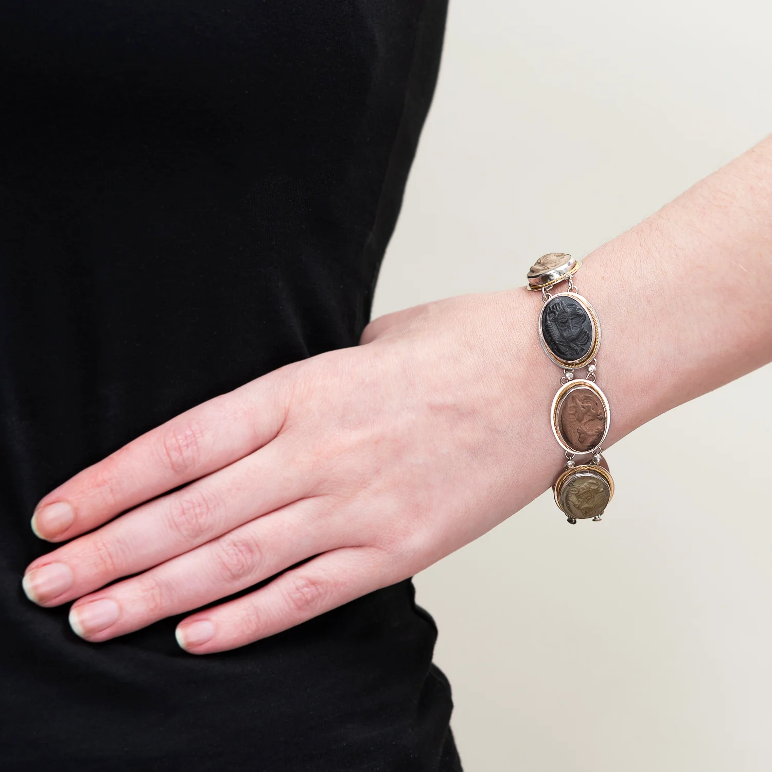 Victorian Silver and Carved Lava Cameo Bracelet - Image 7