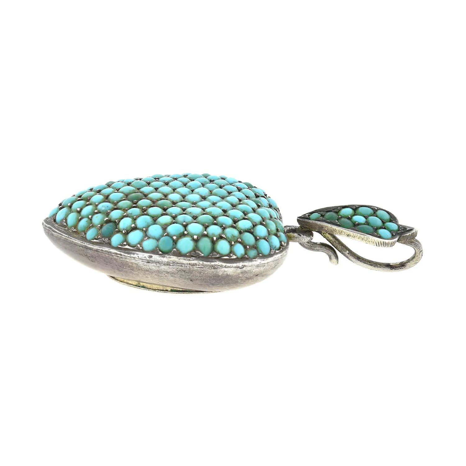 Victorian Silver Gilt + Pavé Turquoise Heart Locket Pendant - Image 2