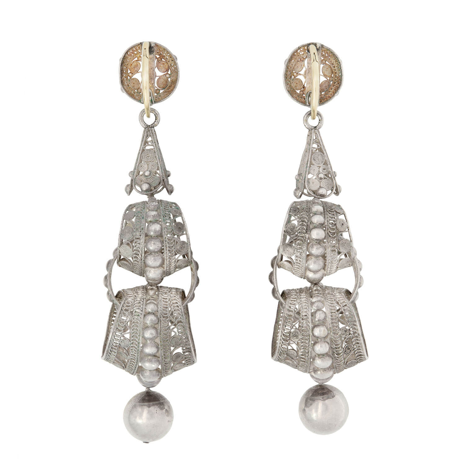 Victorian Silver Italian Cannetille Filigree Wirework Day/Night Earrings - Image 4