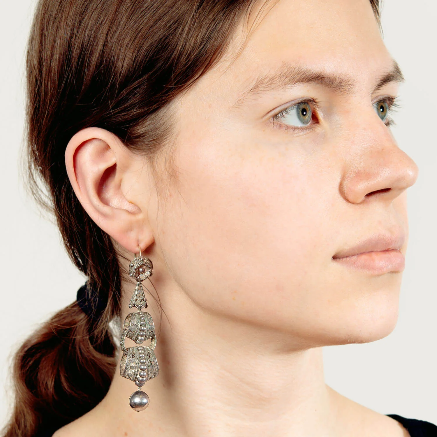 Victorian Silver Italian Cannetille Filigree Wirework Day/Night Earrings - Image 5