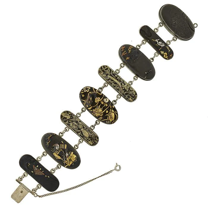 Victorian Silver Shakudo Mixed Metals Link Bracelet - Image 2