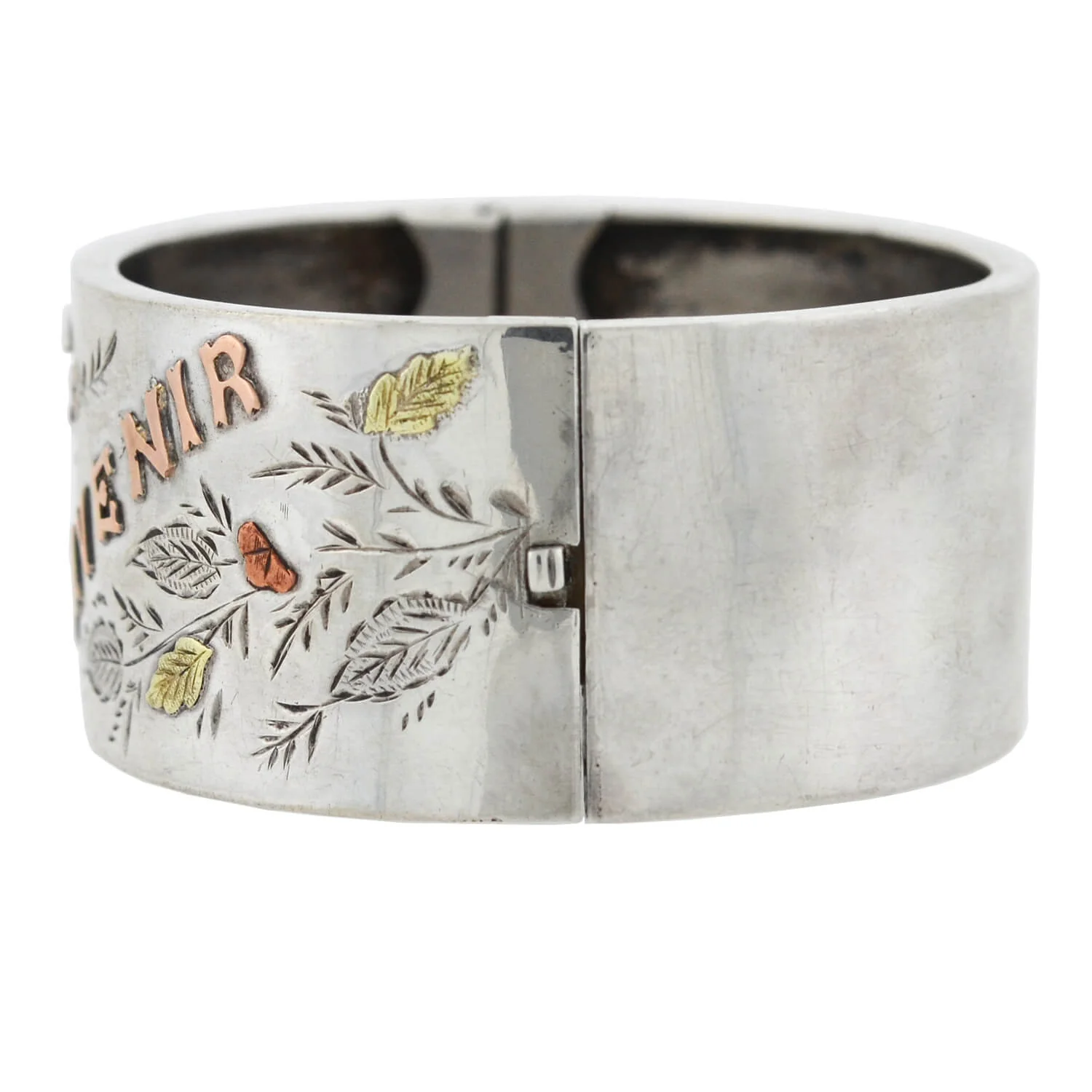 Victorian Sterling/9kt Mixed Metals "Souvenir" Floral Bangle Bracelet - Image 4