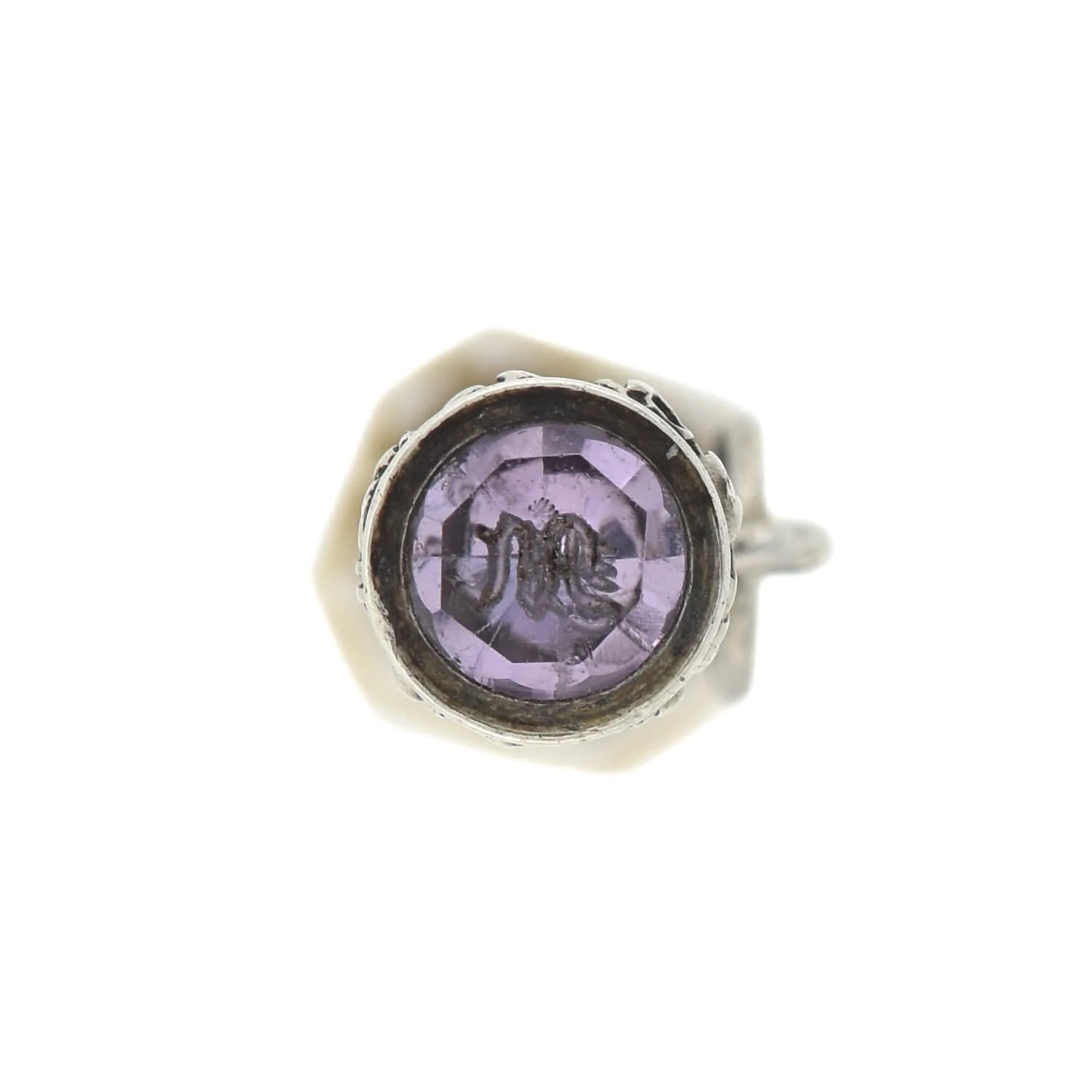 Victorian Sterling Banded Agate + Amethyst "M" Fob - Image 5