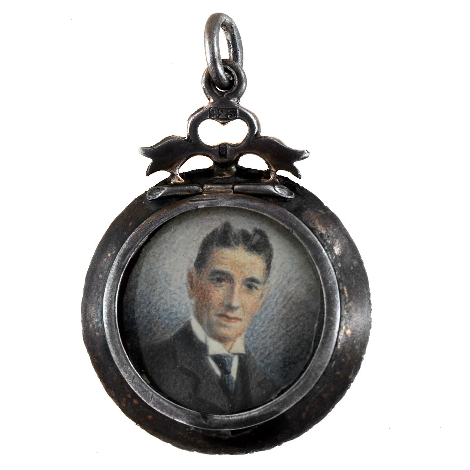 Victorian Sterling French Paste Double-Sided Painted Portrait Locket Pendant - Image 2