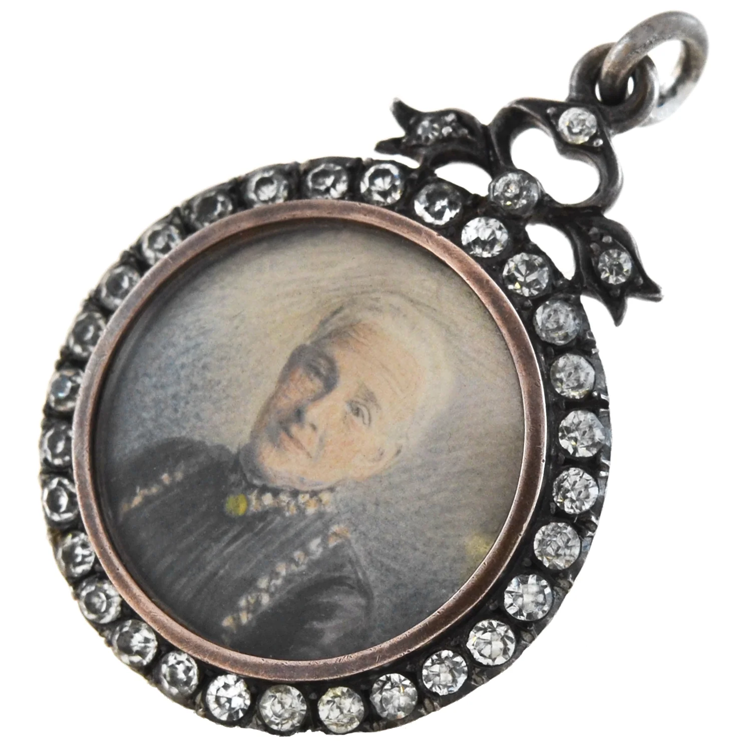 Victorian Sterling French Paste Double-Sided Painted Portrait Locket Pendant - Image 3