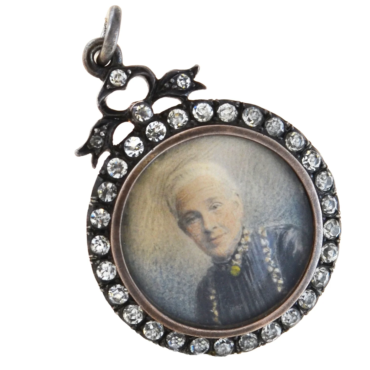 Victorian Sterling French Paste Double-Sided Painted Portrait Locket Pendant - Image 4