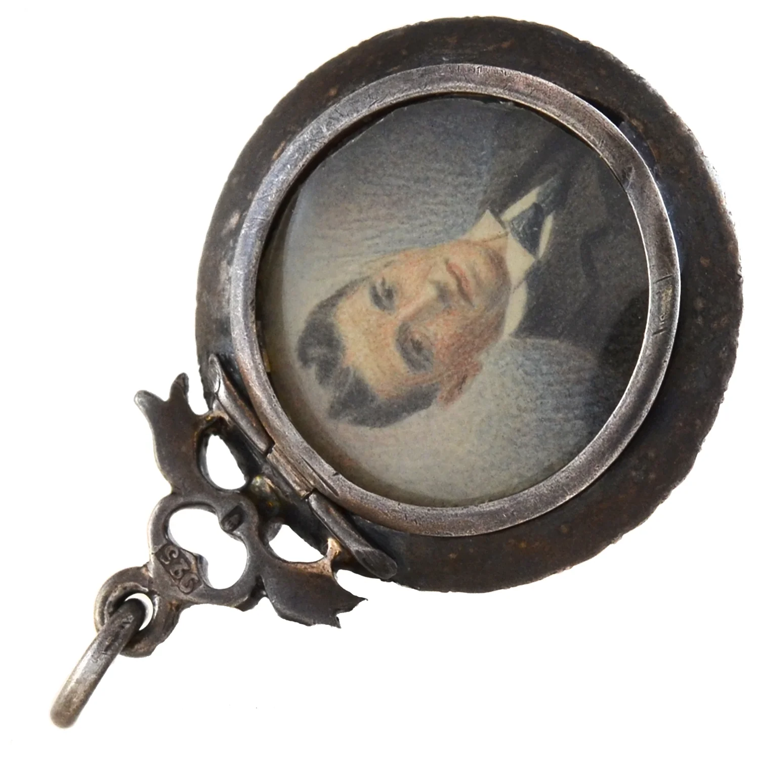 Victorian Sterling French Paste Double-Sided Painted Portrait Locket Pendant - Image 6
