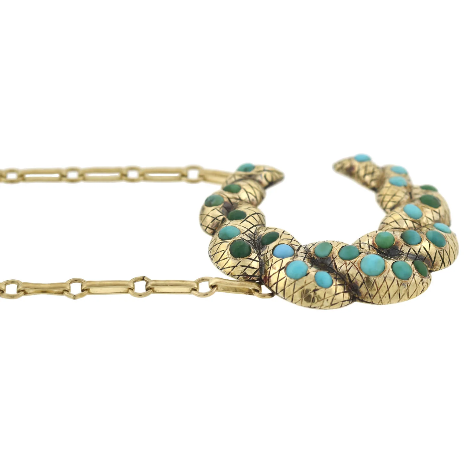 Victorian Sterling Gilt Turquoise Crescent Pendant Necklace 16" - Image 4