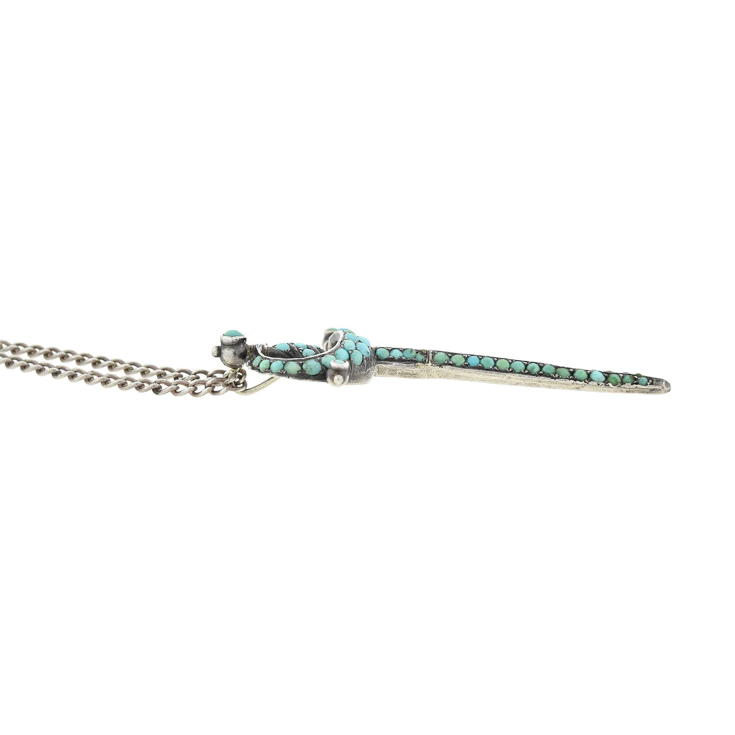 Victorian Sterling Pavé Turquoise Rapier Sword Conversion Pendant Necklace - Image 3