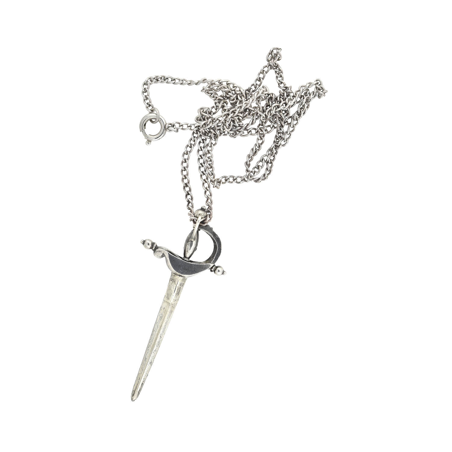 Victorian Sterling Pavé Turquoise Rapier Sword Conversion Pendant Necklace - Image 4
