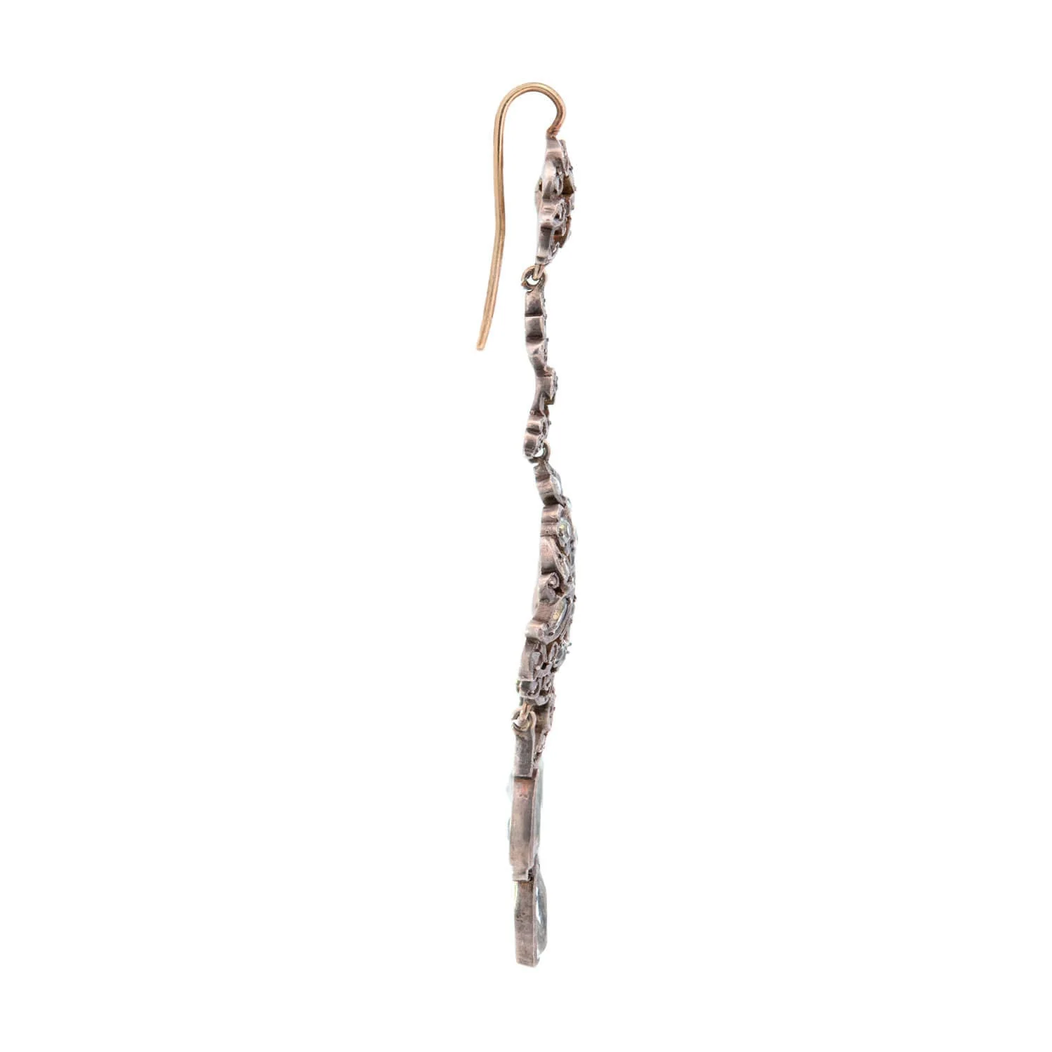 Victorian Silver/14k Large Aqua & Diamond Chandelier Earrings - Image 2