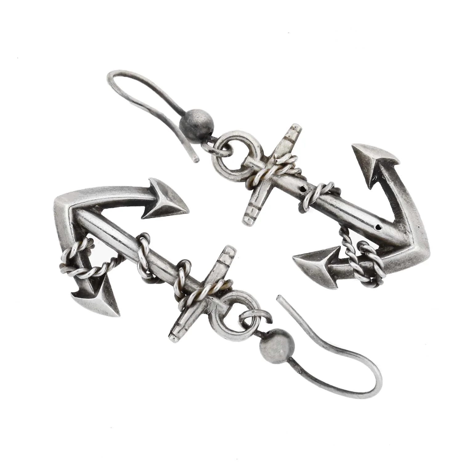 Victorian Sterling Silver Anchor Link Dangling Earrings - Image 6