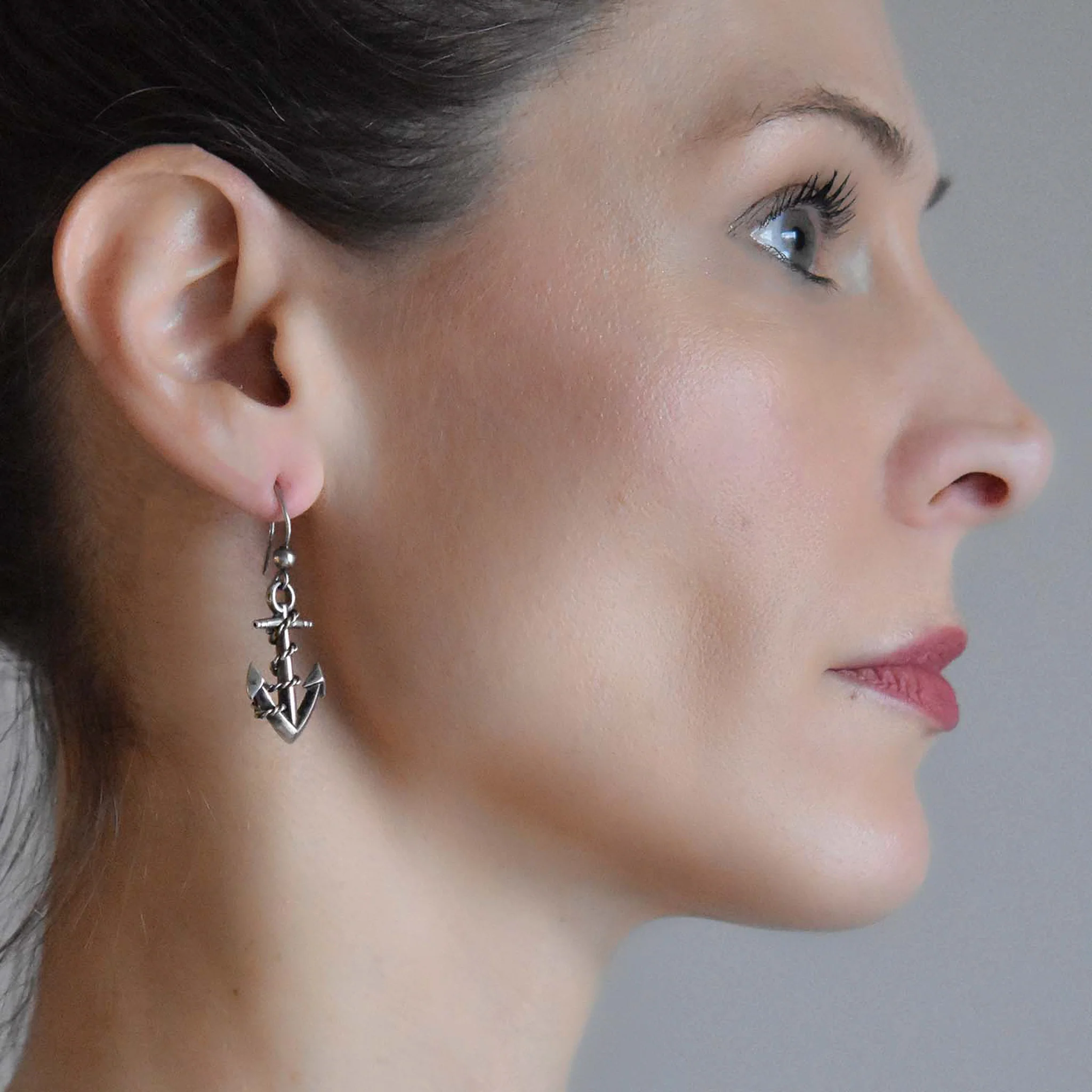 Victorian Sterling Silver Anchor Link Dangling Earrings - Image 7