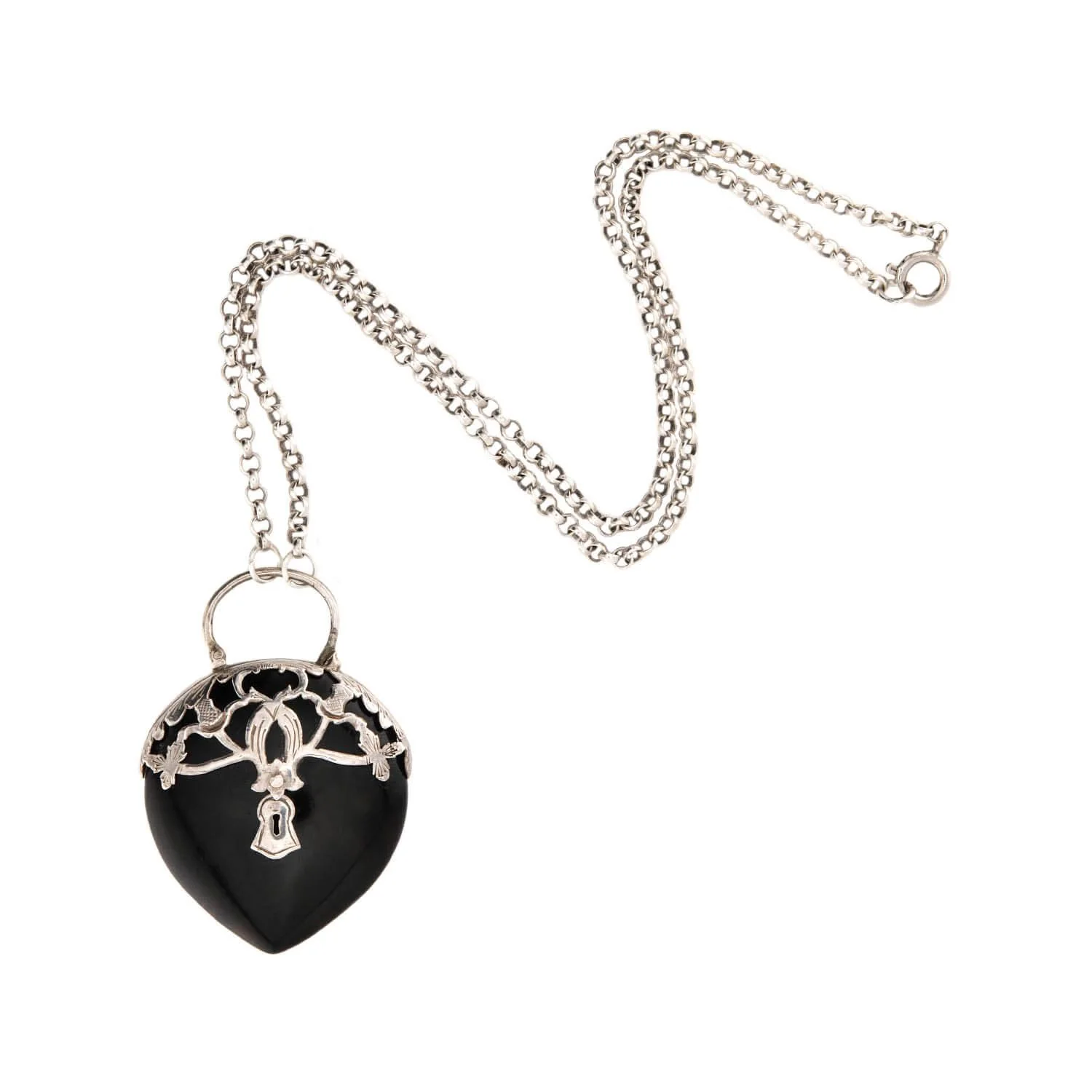 Victorian Sterling Silver Carved Horn Padlock Pendant Necklace - Image 2