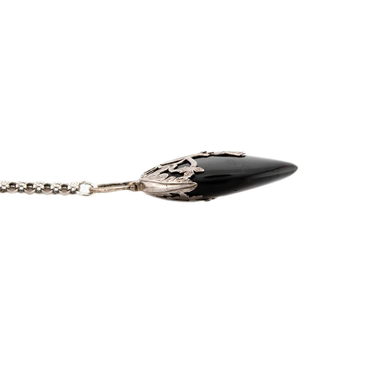 Victorian Sterling Silver Carved Horn Padlock Pendant Necklace - Image 3