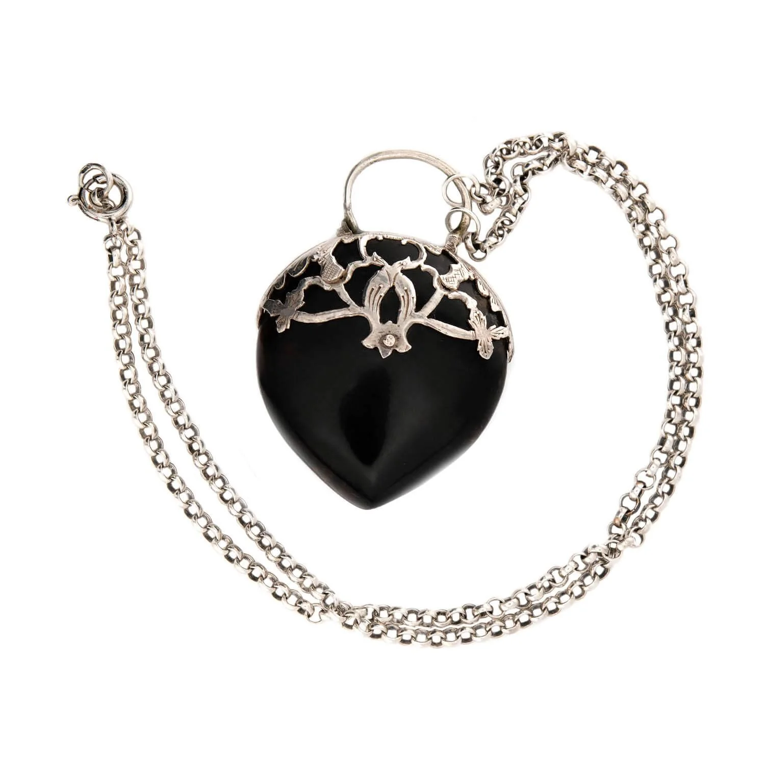 Victorian Sterling Silver Carved Horn Padlock Pendant Necklace - Image 4