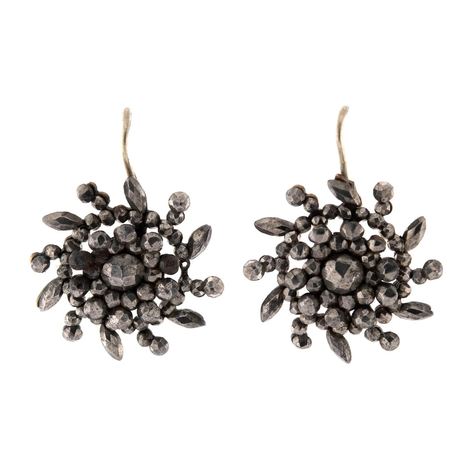 Victorian Sterling Silver Cut Steel Snowflake Motif Earrings