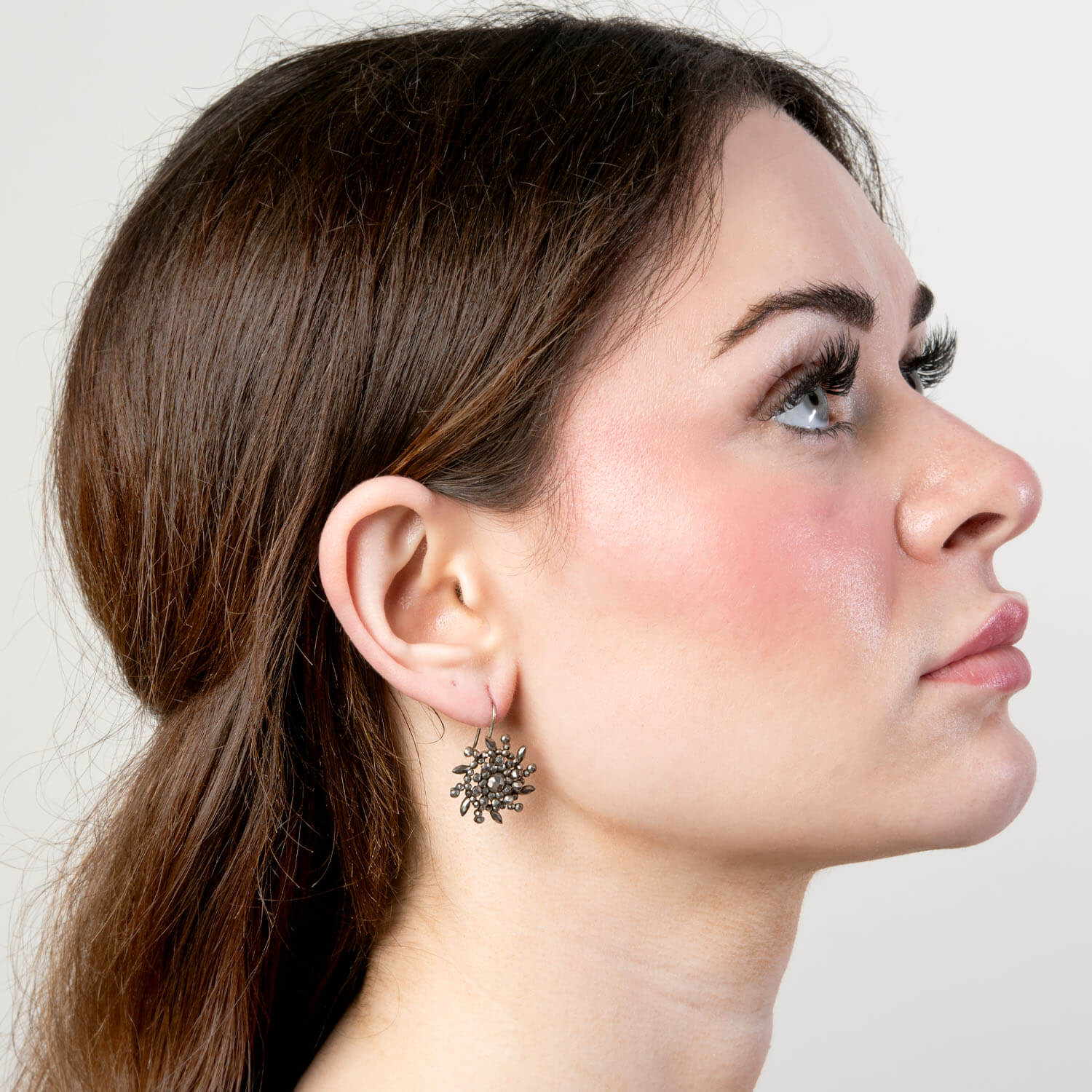 Victorian Sterling Silver Cut Steel Snowflake Motif Earrings - Image 4