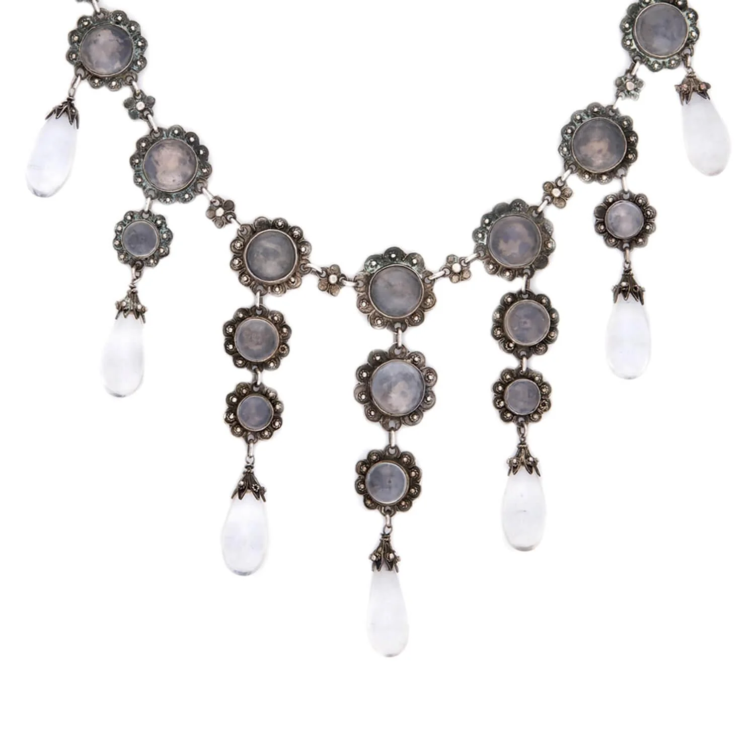 Victorian Sterling Silver Moonstone Festoon Necklace