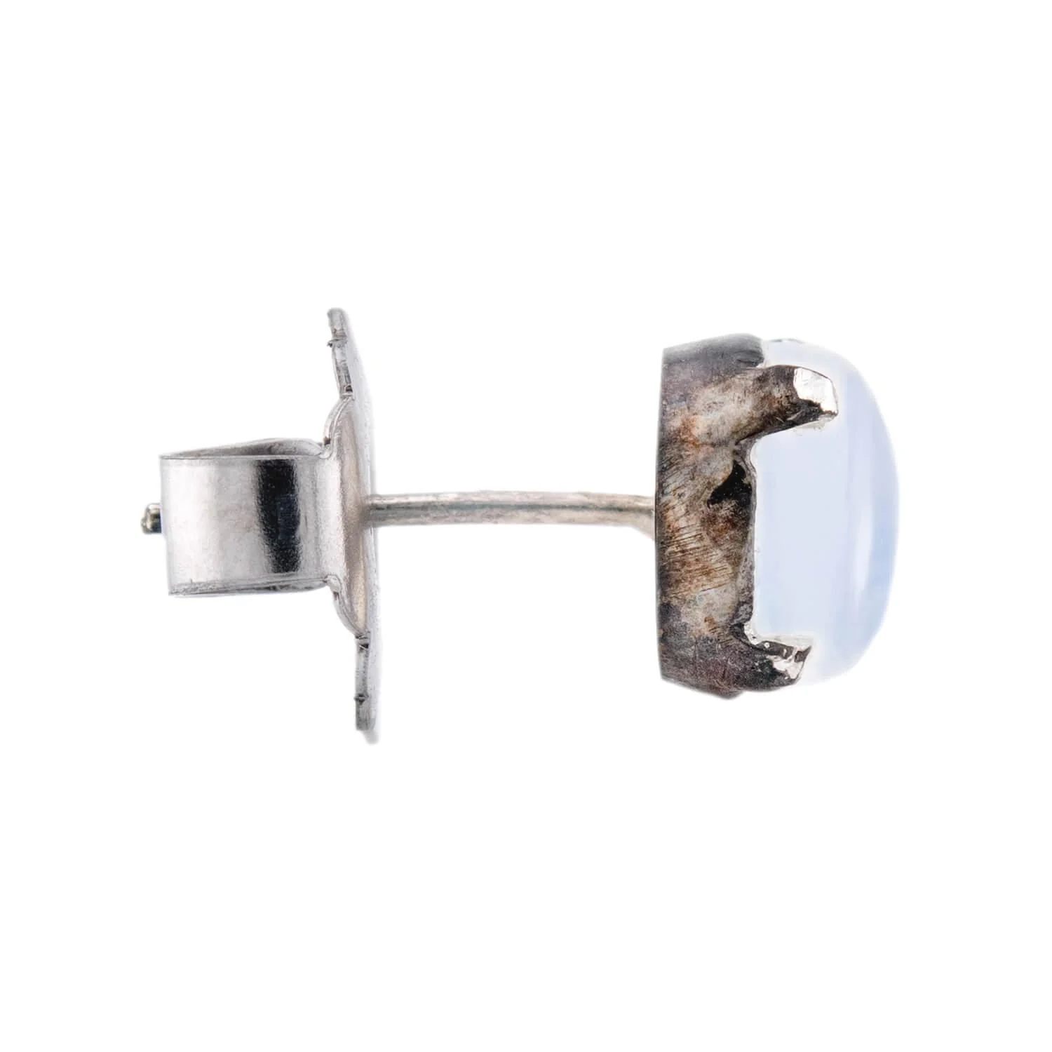 Victorian Sterling Silver Moonstone Stud Earrings - Image 2