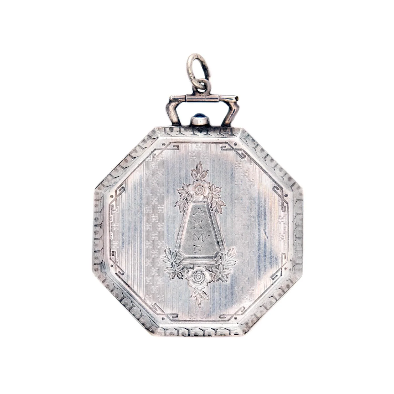 Victorian Sterling Silver Octagonal "Sapphire" Locket Pendant