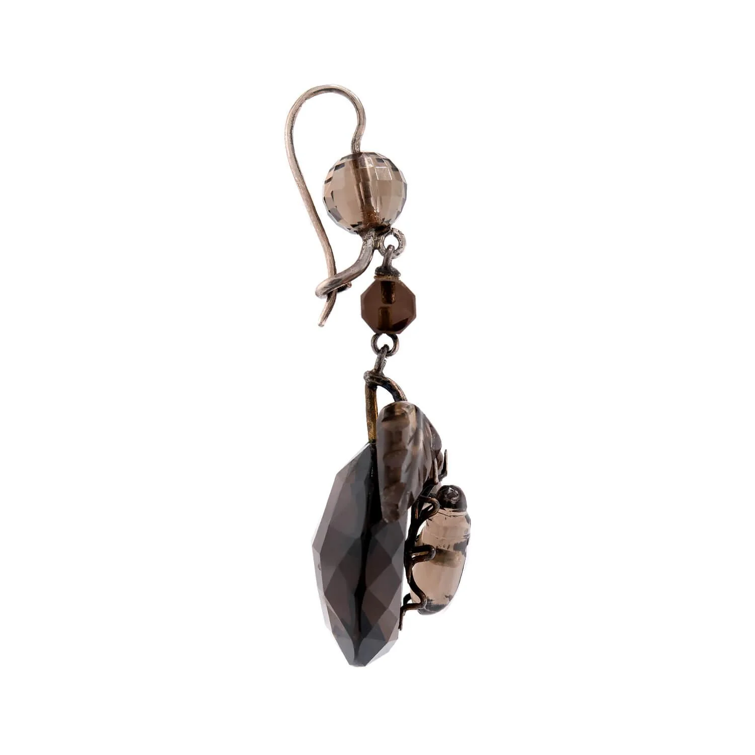 Victorian Sterling Silver Smoky Topaz Beetle-Motif Earrings - Image 2