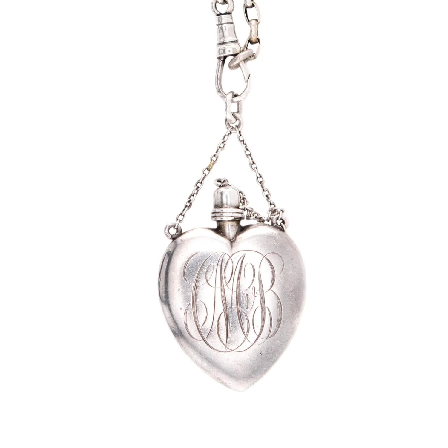 Victorian Sterling Silver Turquoise Heart Perfume Bottle Pendant Necklace - Image 5