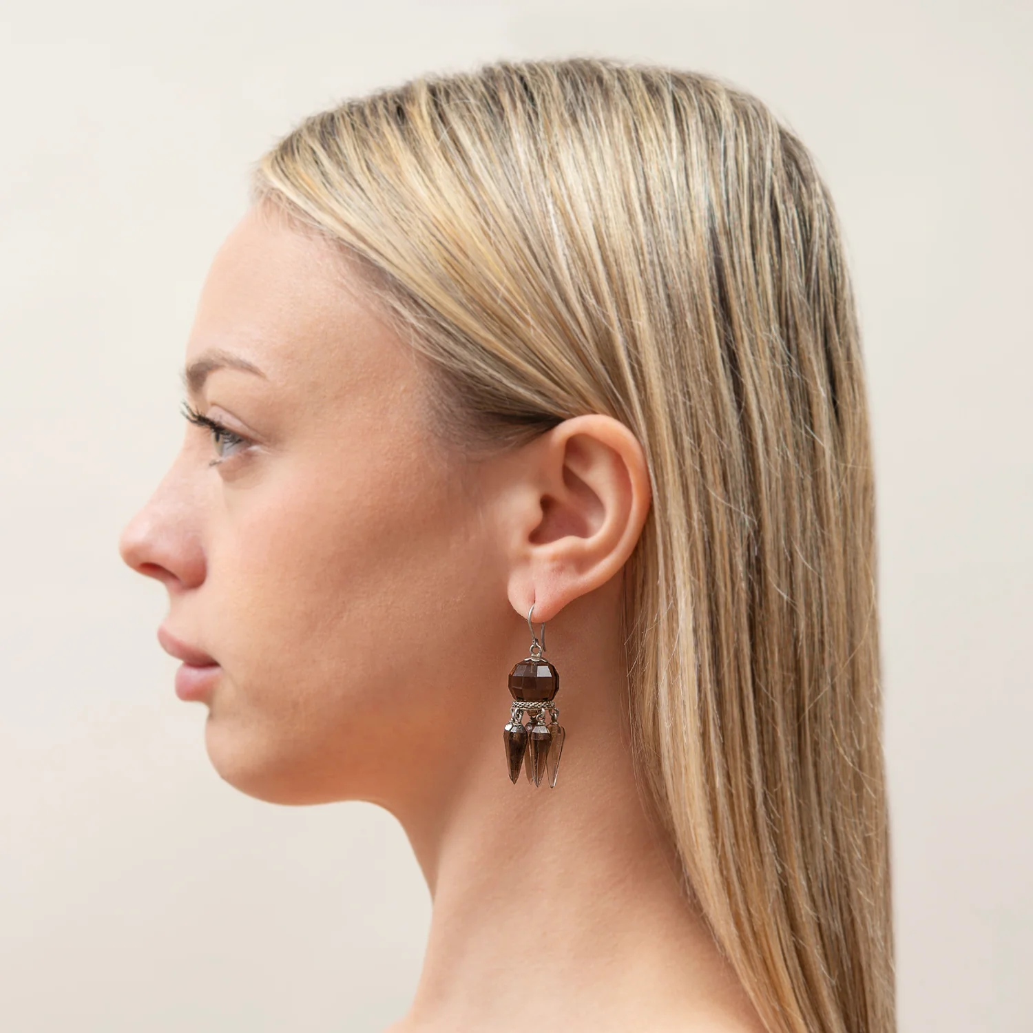 Victorian Sterling Smoky Topaz Foxtail Earrings - Image 4