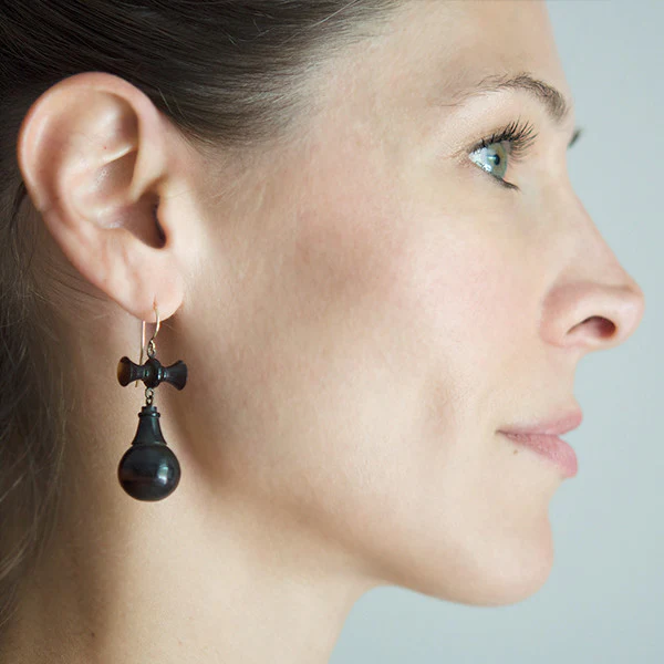Victorian Tortoise Shell Earrings w/ 14kt Wires - Image 6
