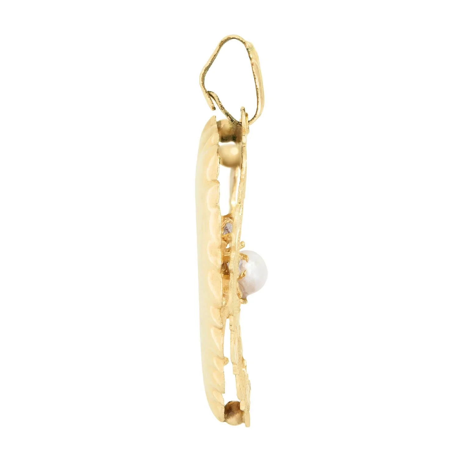 Vintage 14k Diamond and Pearl Flower Basket Heart Pendant - Image 2