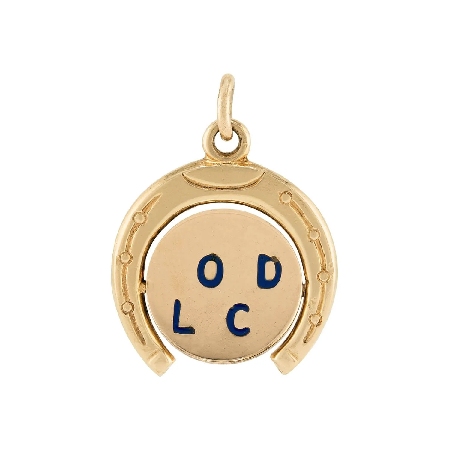 Vintage 14k Enamel "Good Luck" Horseshoe-Motif Spinner Pendant/Charm - Image 2