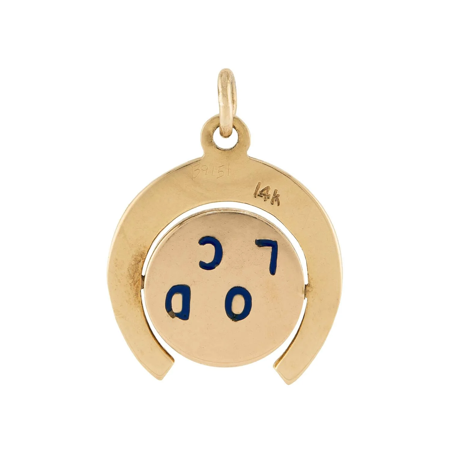 Vintage 14k Enamel "Good Luck" Horseshoe-Motif Spinner Pendant/Charm - Image 4