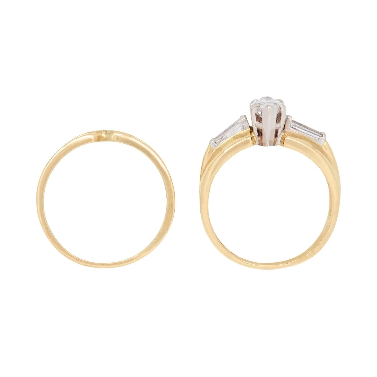 Vintage 14k Marquise Cut Diamond Engagement Ring and Wedding Band Set 0.65ct - Image 4