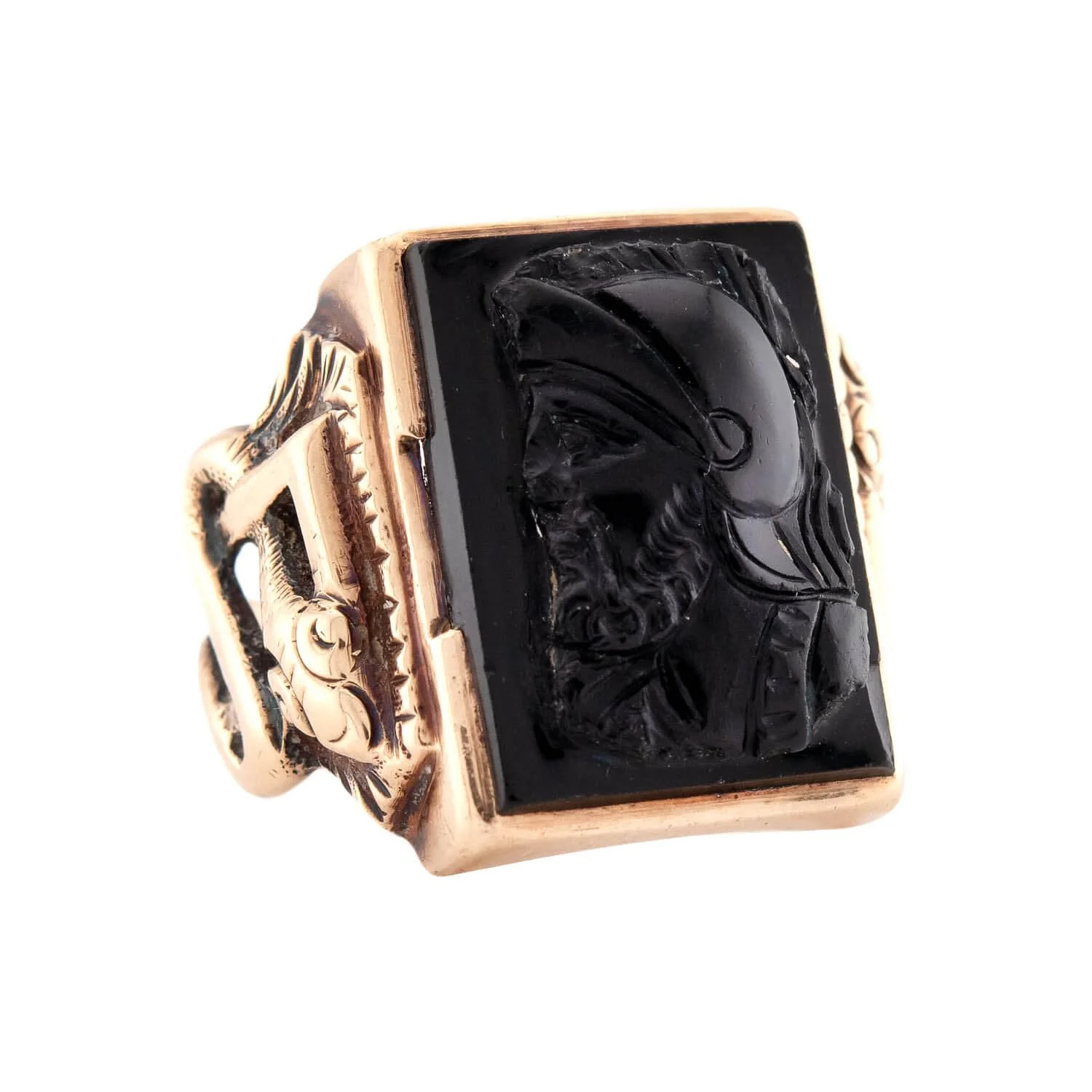 Vintage 14k Onyx Cameo Statement Ring - Image 2