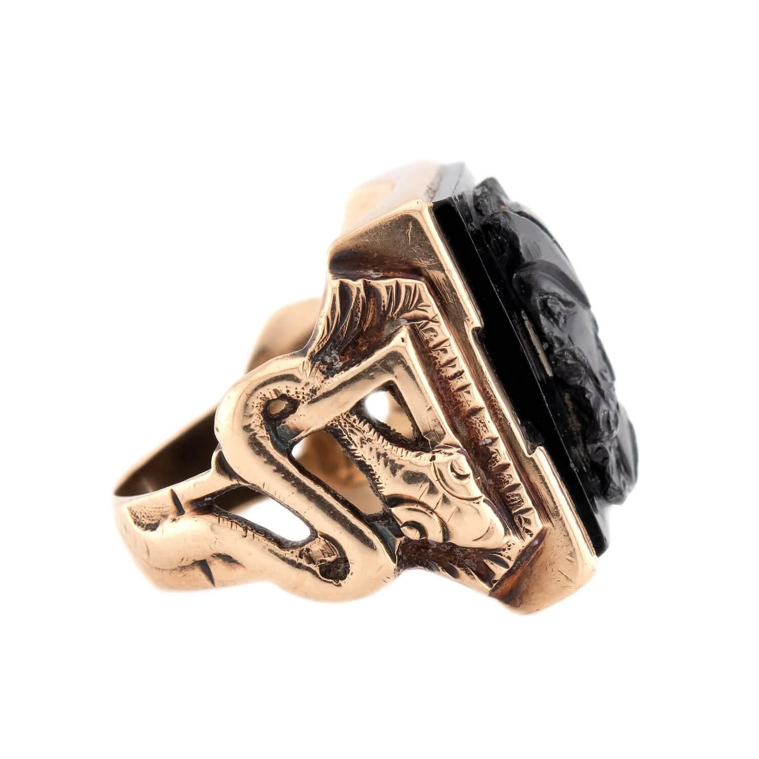 Vintage 14k Onyx Cameo Statement Ring - Image 3