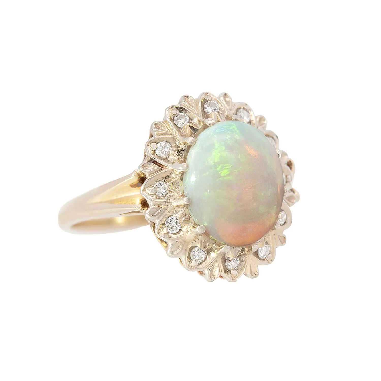 Vintage 14k Opal and Diamond Halo Ring - Image 2