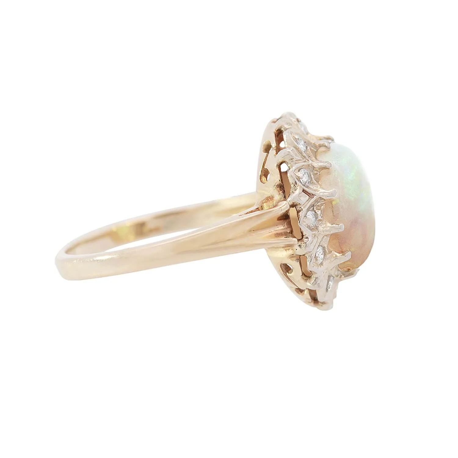 Vintage 14k Opal and Diamond Halo Ring - Image 3