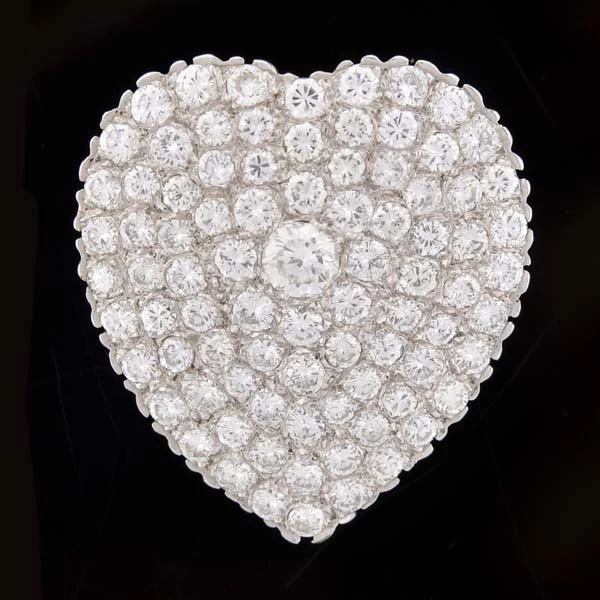 Vintage 14kt Gold Pavé Set Diamond Heart Pin/Pendant 6ctw