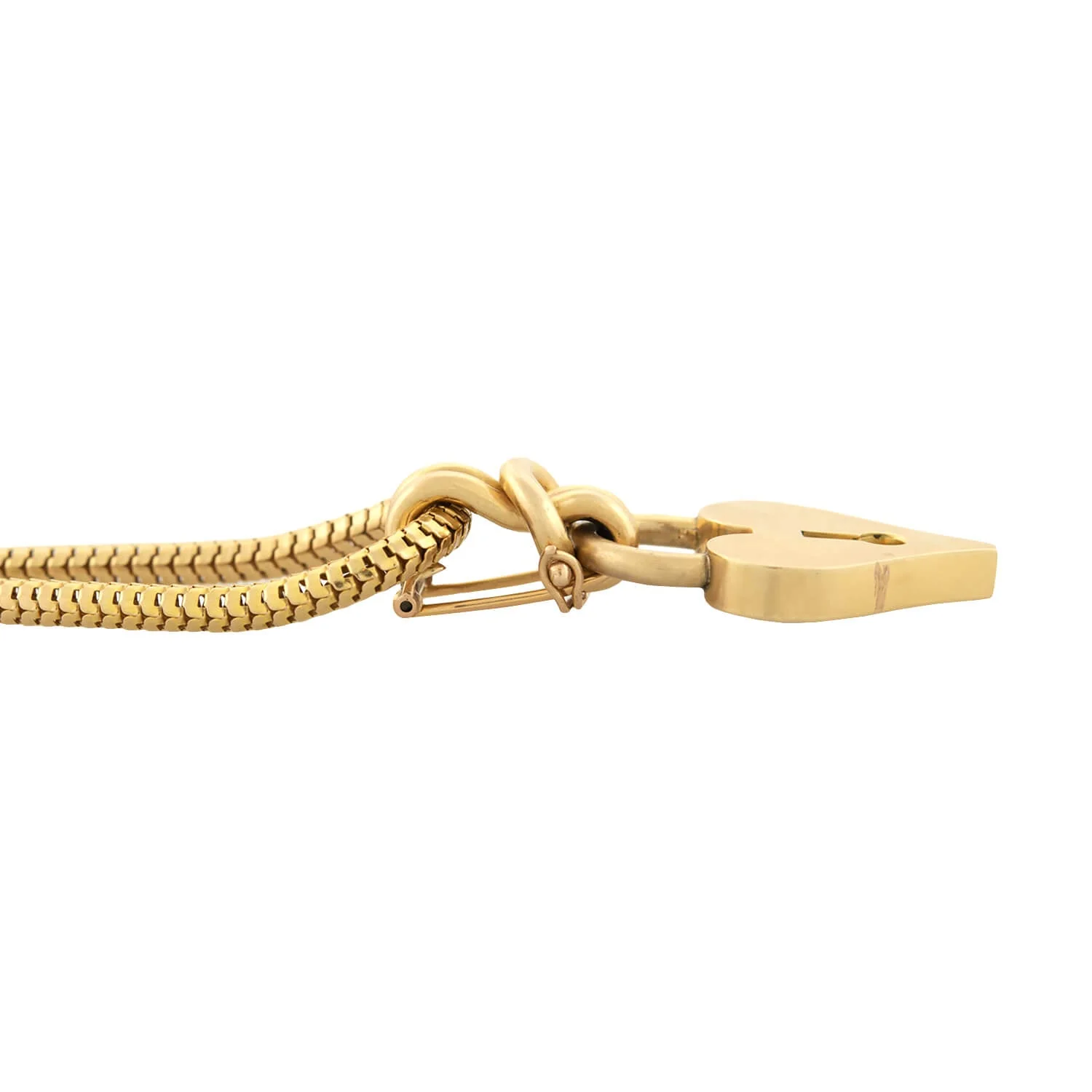 Vintage 18k BOUCHERON Heart Lock Pin/Pendant w/18k Snake Chain - Image 3