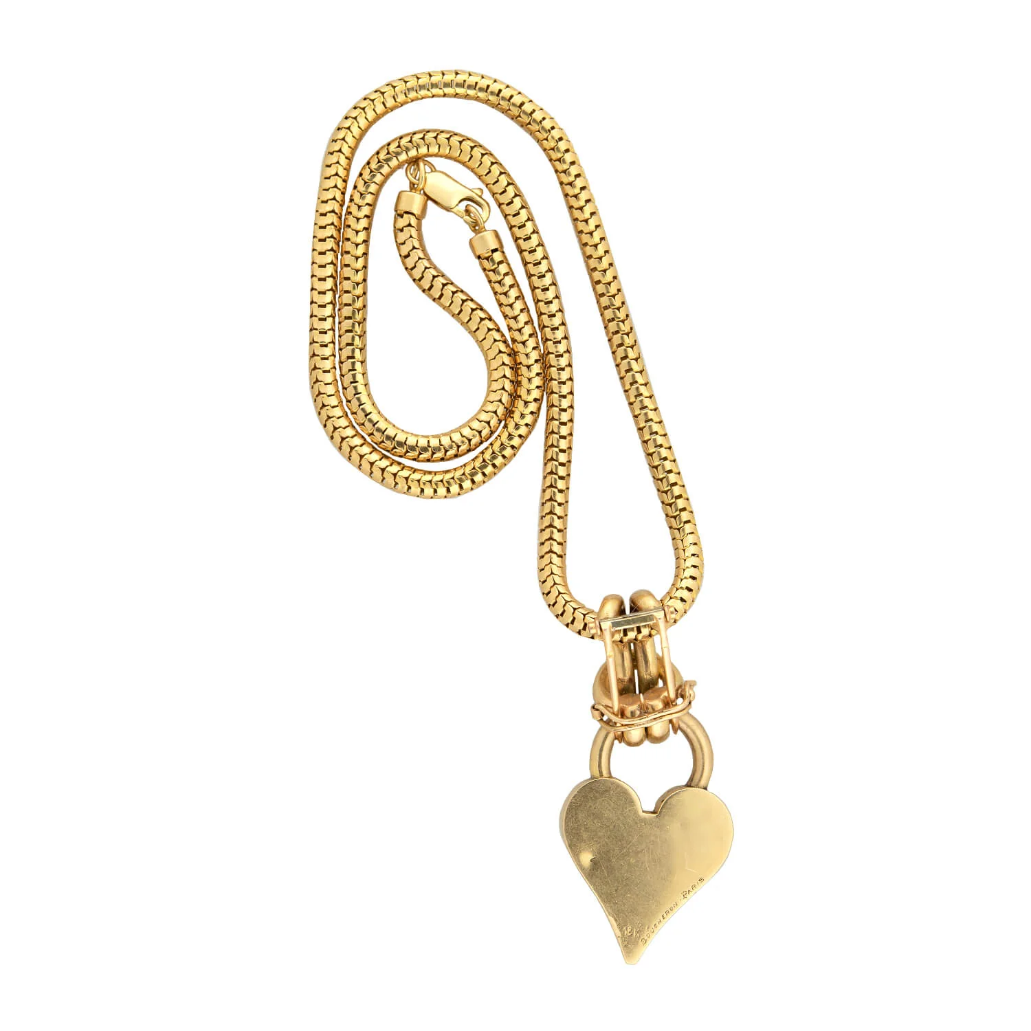 Vintage 18k BOUCHERON Heart Lock Pin/Pendant w/18k Snake Chain - Image 4
