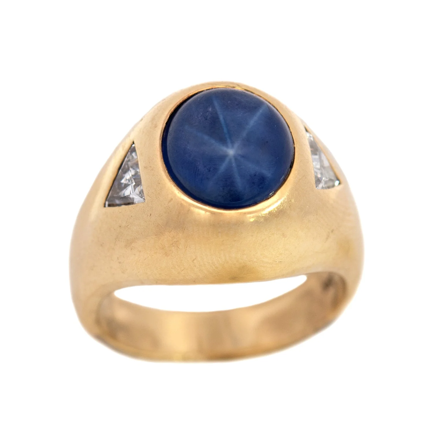 Vintage 18k GIA Certified No Heat Ceylon Star Sapphire and Diamond Flush Mount Ring - Image 4