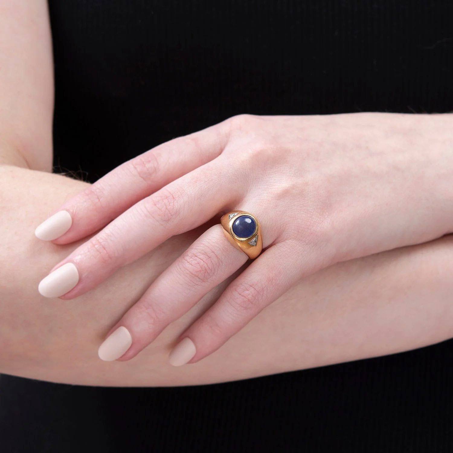 Vintage 18k GIA Certified No Heat Ceylon Star Sapphire and Diamond Flush Mount Ring - Image 8