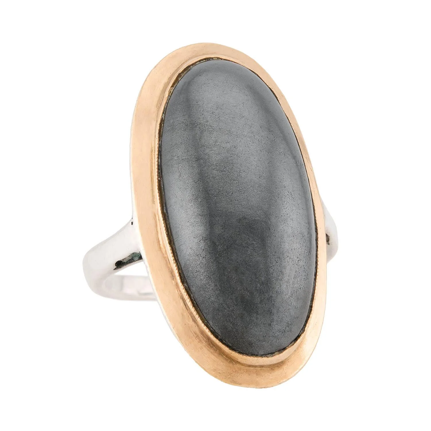 Vintage French Sterling Silver/18k Hematite Ring - Image 2