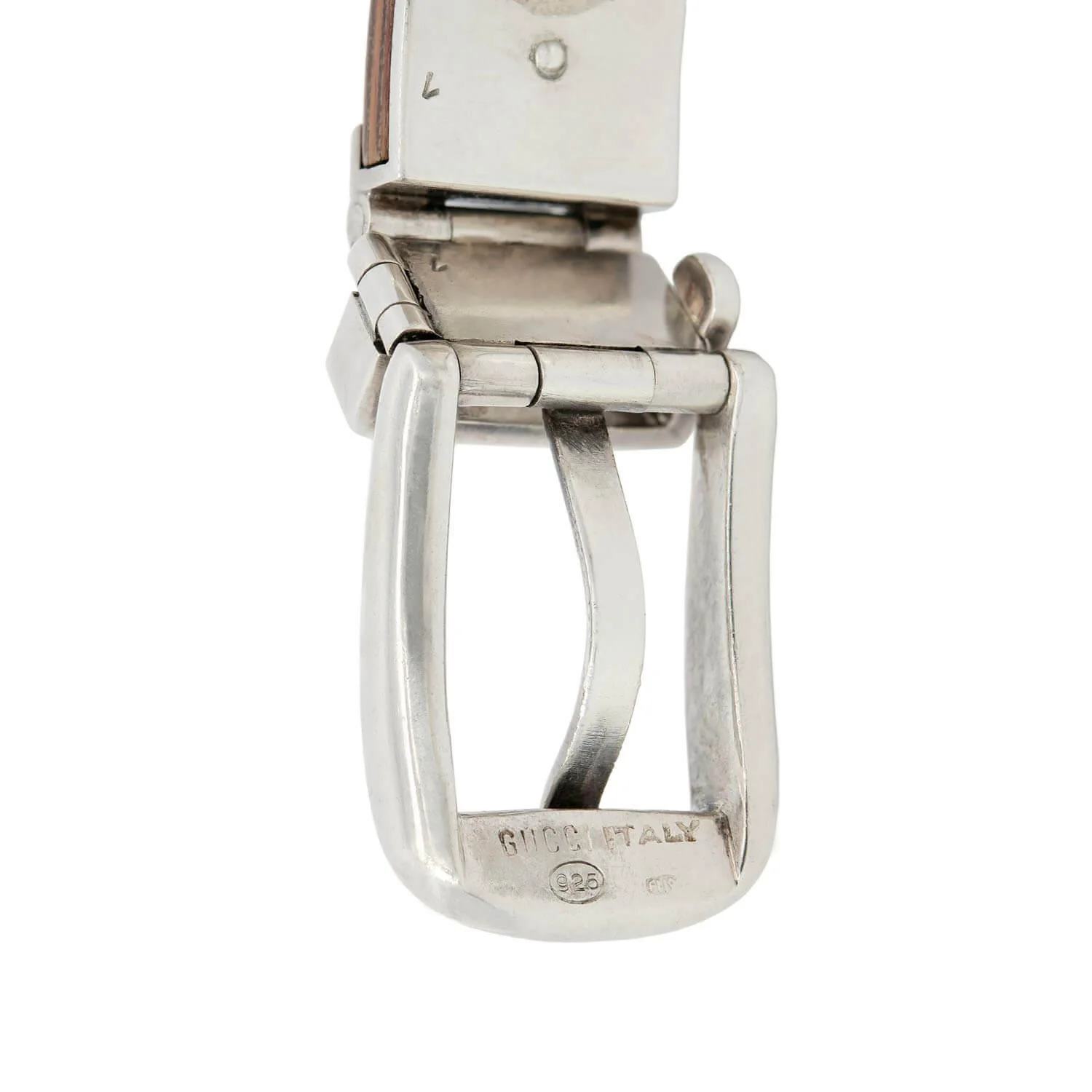 Vintage Gucci Sterling Silver Wood Enameled Buckle Bracelet - Image 7