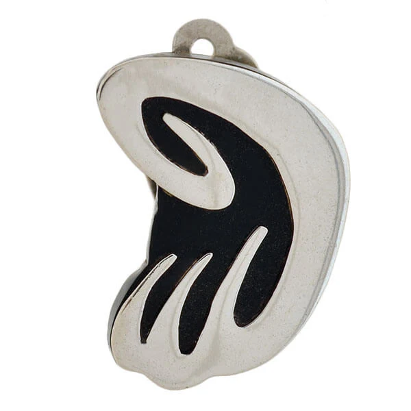 Vintage Signed Mexican Sterling Onyx Clip On Earrings - Image 3