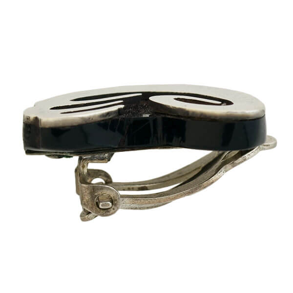 Vintage Signed Mexican Sterling Onyx Clip On Earrings - Image 5